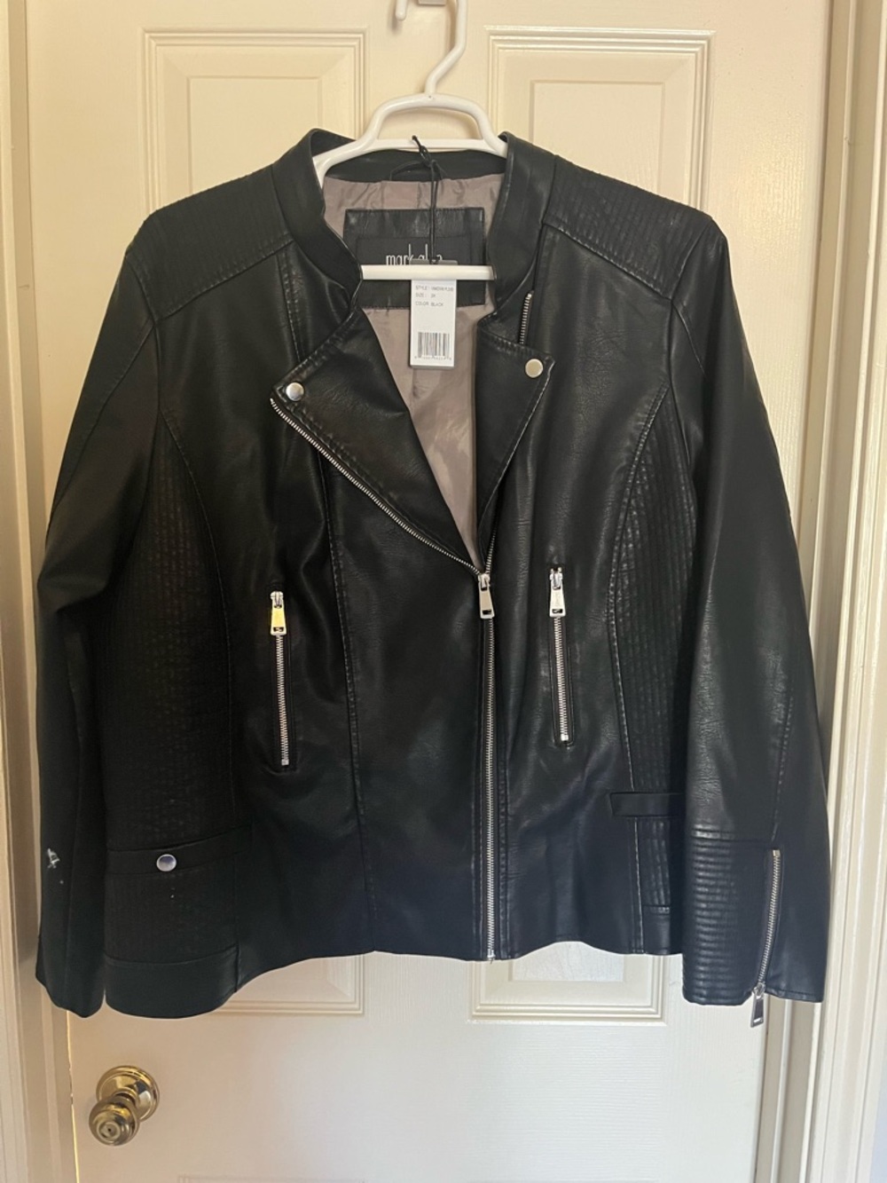 Women’s  Black Faux Leather Moto Jacket with zipped sleeves Panels